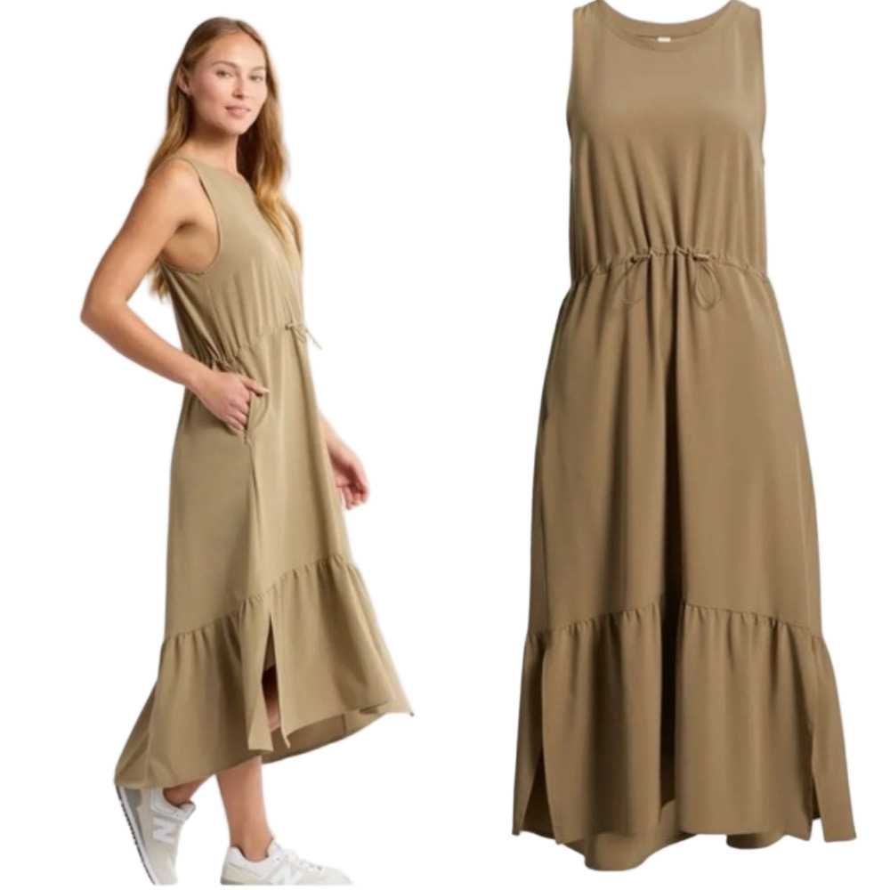 🎮Zella Sleeveless Tan Maxi Dress size L GUC